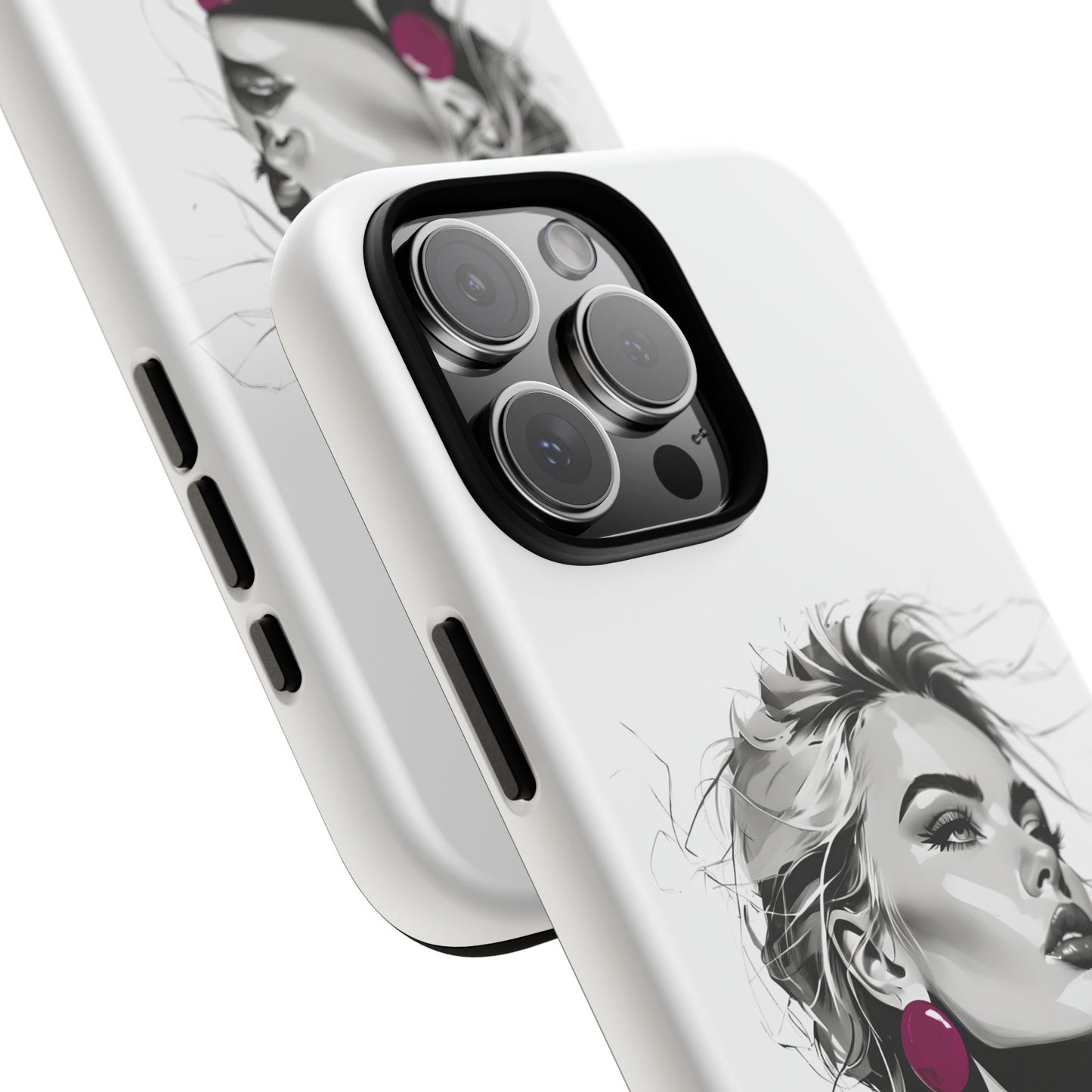 Phone Case — Chic Portrait with Pink Earrings (Stylish Protective Tough Case)