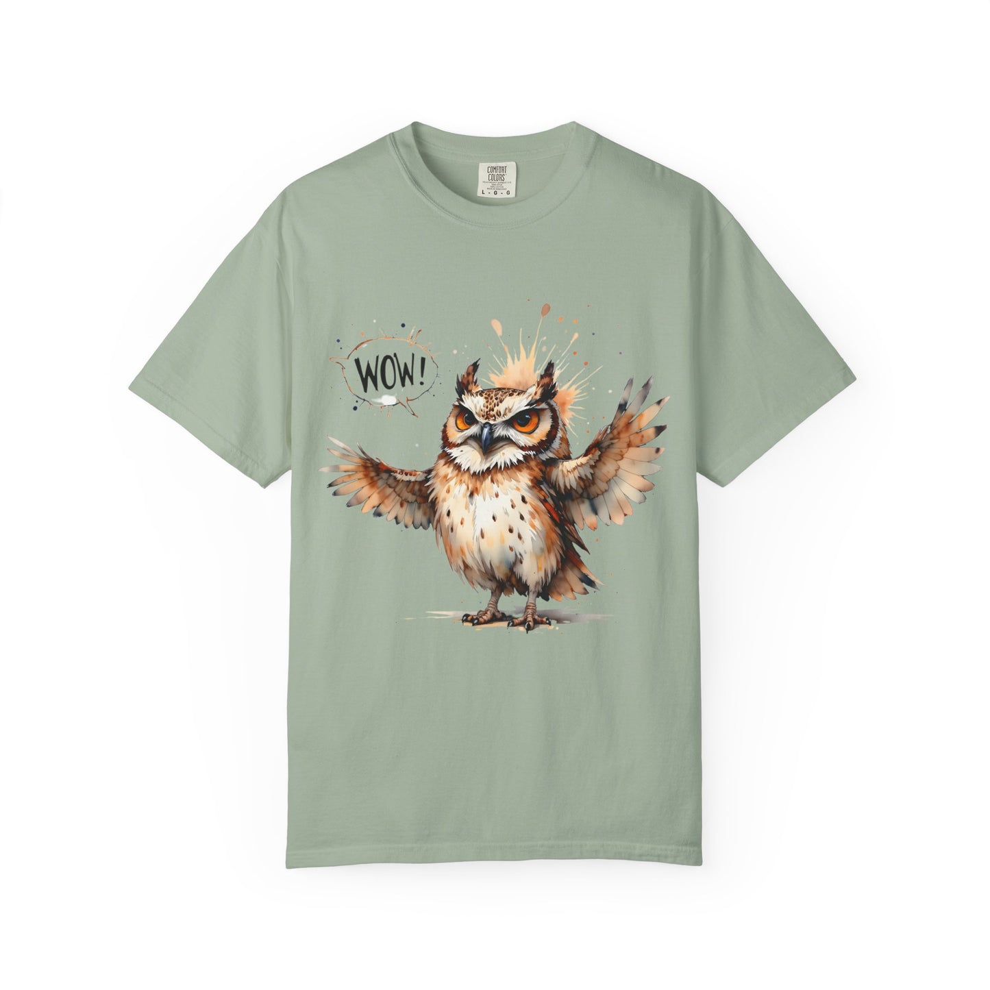 Owl Watercolor T-Shirt — Cute 'Wow!' Cartoon Owl Graphic Tee