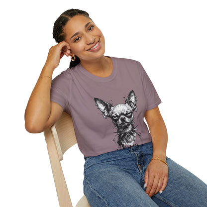 Chihuahua Portrait T‑Shirt — Expressive Black & White Dog Art Tee