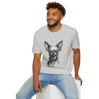 Chihuahua Portrait T‑Shirt — Expressive Black & White Dog Art Tee