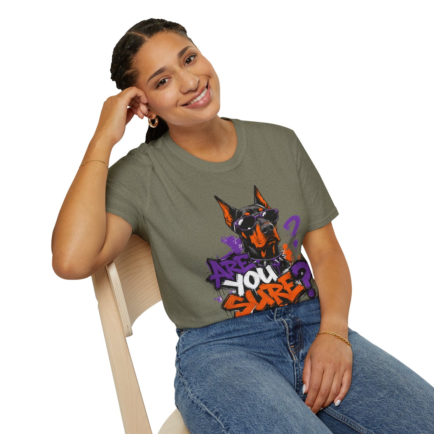 Doberman Graffiti T-Shirt — "You Sure?" Street Art Dog Tee