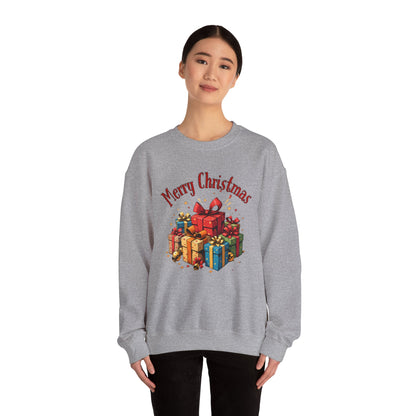 Christmas Crewneck Sweatshirt — "Merry Christmas" with Festive Gift Pile