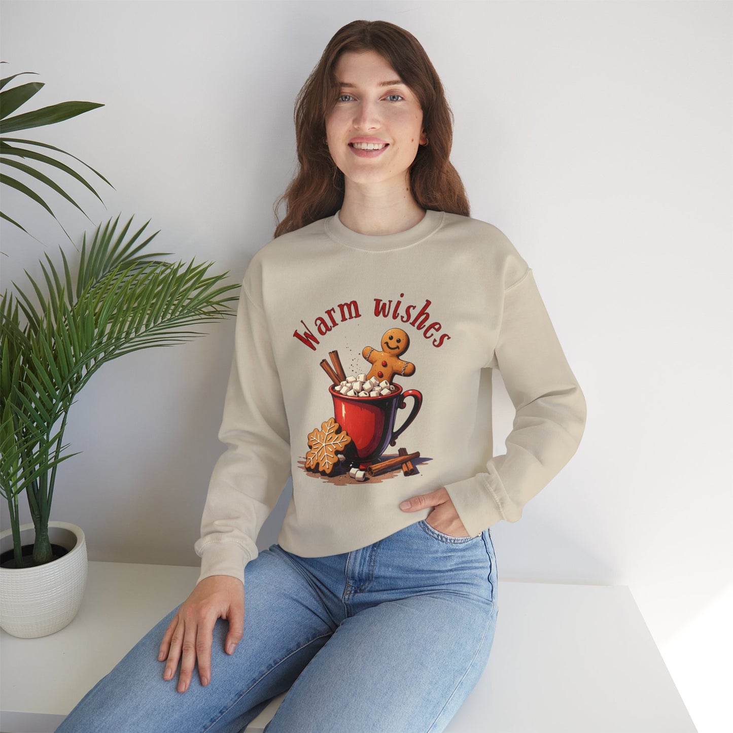 Crewneck Sweatshirt — "Warm Wishes" Hot Cocoa & Gingerbread Holiday Design