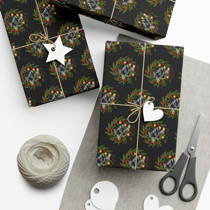 Christmas Wreath Gift Wrap Paper — Dark Holiday Wrapping Paper (Pack)