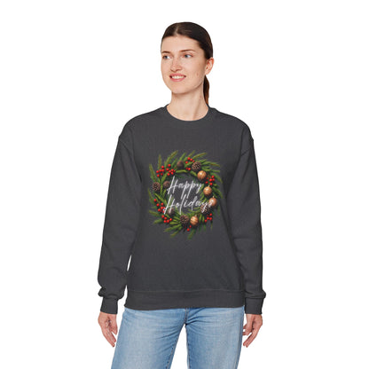 Christmas Wreath Crewneck Sweatshirt – Festive Pine & Ornaments Holiday Sweater