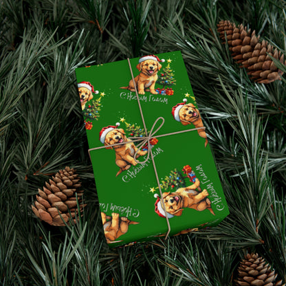 Christmas Puppy Gift Wrap Paper - Green Holiday Dog Wrapping Paper