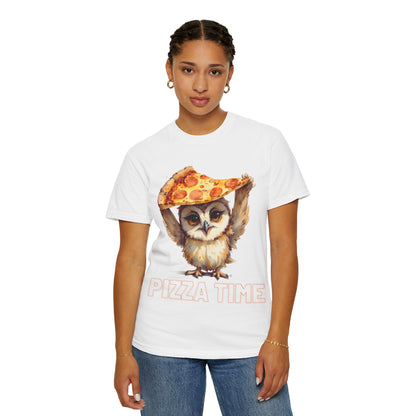 Pizza Time Owl T-Shirt — Cute Owl Holding Pizza Slice Graphic Tee