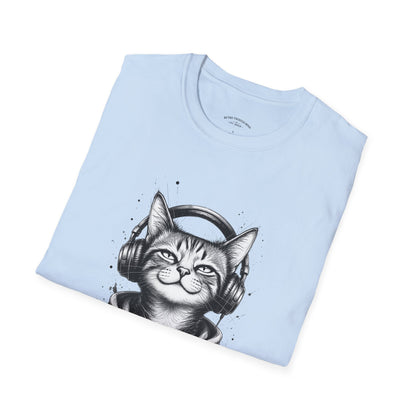 T-Shirt — Cat with Headphones "Mentally: Somewhere Else" – Cute Relaxed Graphic Tee for Cat Lovers
