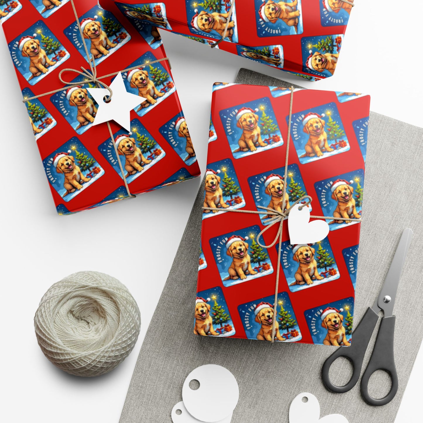 Holiday Puppy Pattern Gift Wrap Paper – Cute Dog Photo Christmas Wrapping Sheets