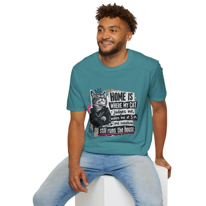 Cat T-Shirt — "Home Is Where My Cat Judges Me" Funny Graphic Tee