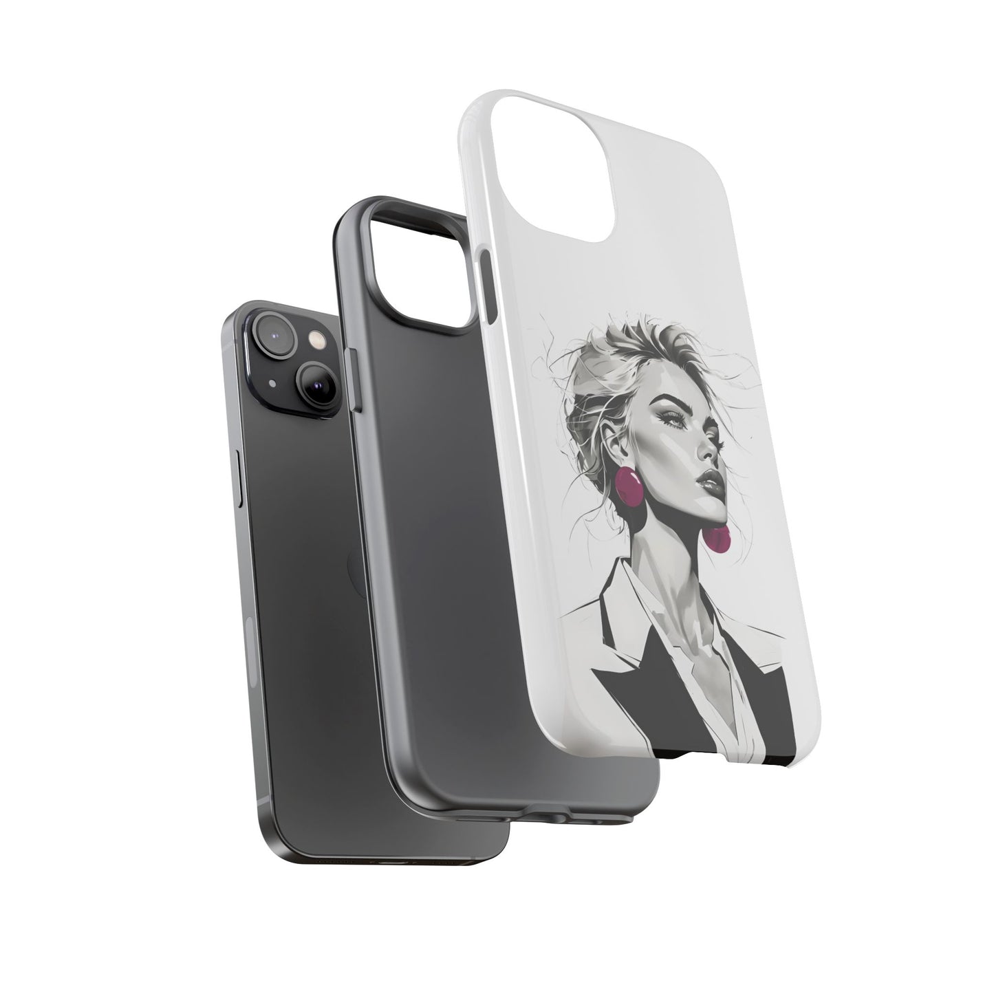 Phone Case — Chic Portrait with Pink Earrings (Stylish Protective Tough Case)