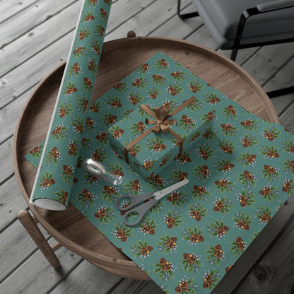 Pinecone & Evergreen Gift Wrap Paper — Holiday Floral Wrapping Sheets