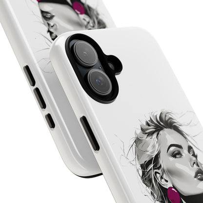 Phone Case — Chic Portrait with Pink Earrings (Stylish Protective Tough Case)