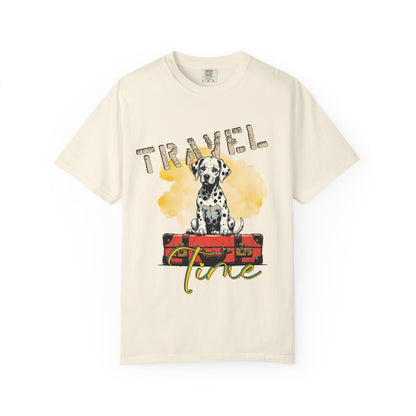 Travel Time Dog T-Shirt, Unisex Graphic Tee, Pet Lover's Gift, Vacation Shirt, Travel Enthusiast Apparel