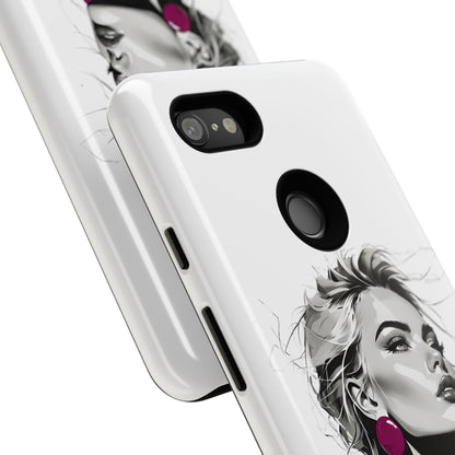 Phone Case — Chic Portrait with Pink Earrings (Stylish Protective Tough Case)