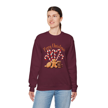 Christmas Candy Canes Crewneck Sweatshirt — "Merry Christmas" Gingerbread Holiday Sweater