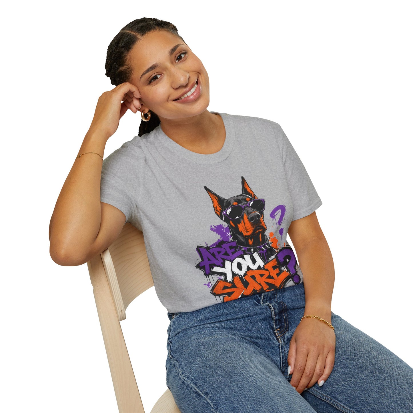 Doberman Graffiti T-Shirt — "You Sure?" Street Art Dog Tee