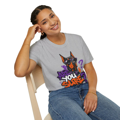 Doberman Graffiti T-Shirt — "You Sure?" Street Art Dog Tee