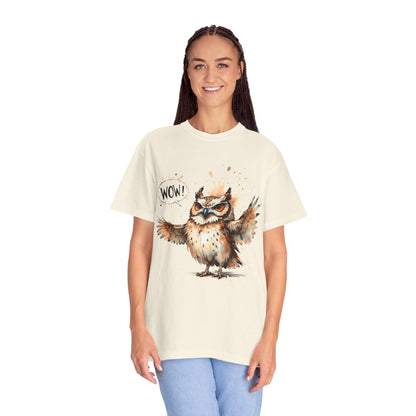 Owl Watercolor T-Shirt — Cute 'Wow!' Cartoon Owl Graphic Tee