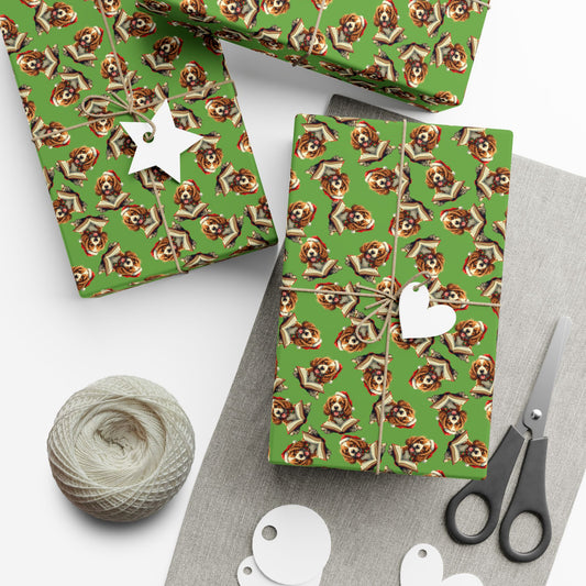 Gift Wrap Paper — Cute Cavalier King Charles Spaniel Pattern (Green)