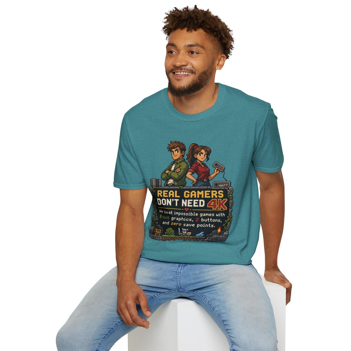 T-Shirt — Retro Pixel 'Real Gamers Don't Need 4K' Graphic Tee