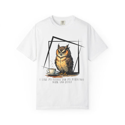 Owl & Coffee Graphic T-Shirt — 'A Day to Coffee and Contemplate'