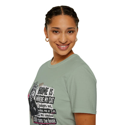 Cat T-Shirt — "Home Is Where My Cat Judges Me" Funny Graphic Tee