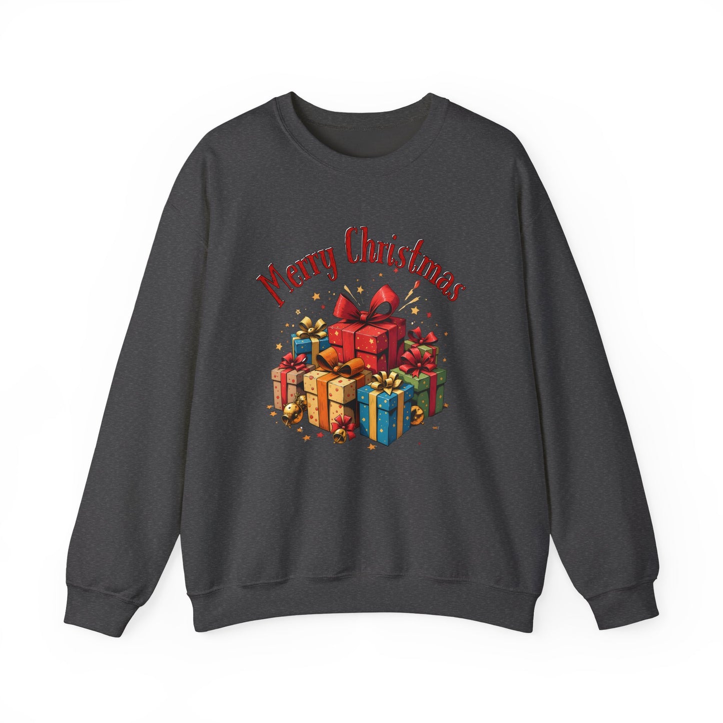 Christmas Crewneck Sweatshirt — "Merry Christmas" with Festive Gift Pile