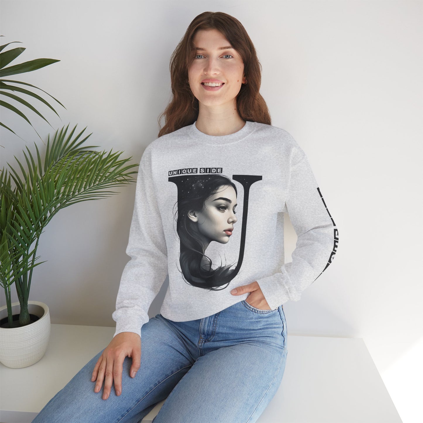 Letter U, Stylish Artistic Sweatshirt, Trendy Crewneck, Graphic Sweater, Cozy Unisex Top, Unique Gift for Art Lovers, Everyday Comfort