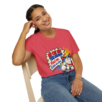Cat T-Shirt — "My Cat Has Two Moods: Feed Me, Leave Me Alone" Funny Retro Comic Tee