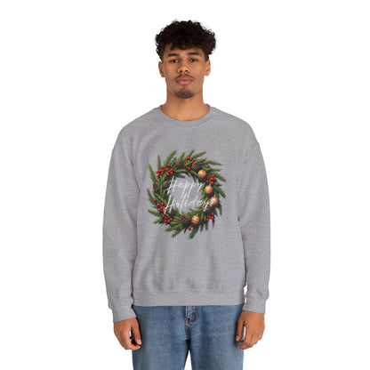 Christmas Wreath Crewneck Sweatshirt – Festive Pine & Ornaments Holiday Sweater