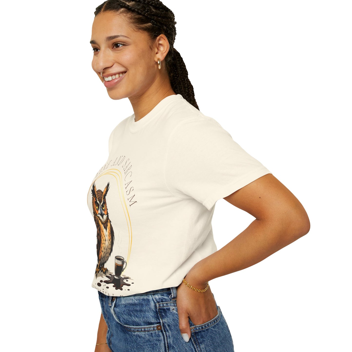 Coffee & Sarcasm Owl T-Shirt — "My Survival Kit" Graphic Tee