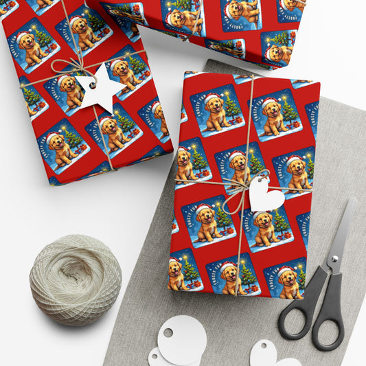 Holiday Puppy Pattern Gift Wrap Paper – Cute Dog Photo Christmas Wrapping Sheets