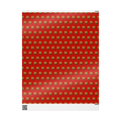 Christmas Wrapping Paper – Red with Gold Pinecone Pattern