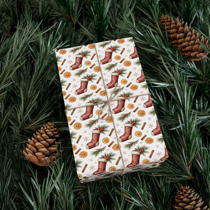 Christmas Stocking & Orange Slice Gift Wrap Paper - Holiday Wrapping Roll