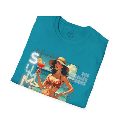 Enjoy Summer Vintage T-Shirt - Unisex Softstyle Tee for Beach Lovers