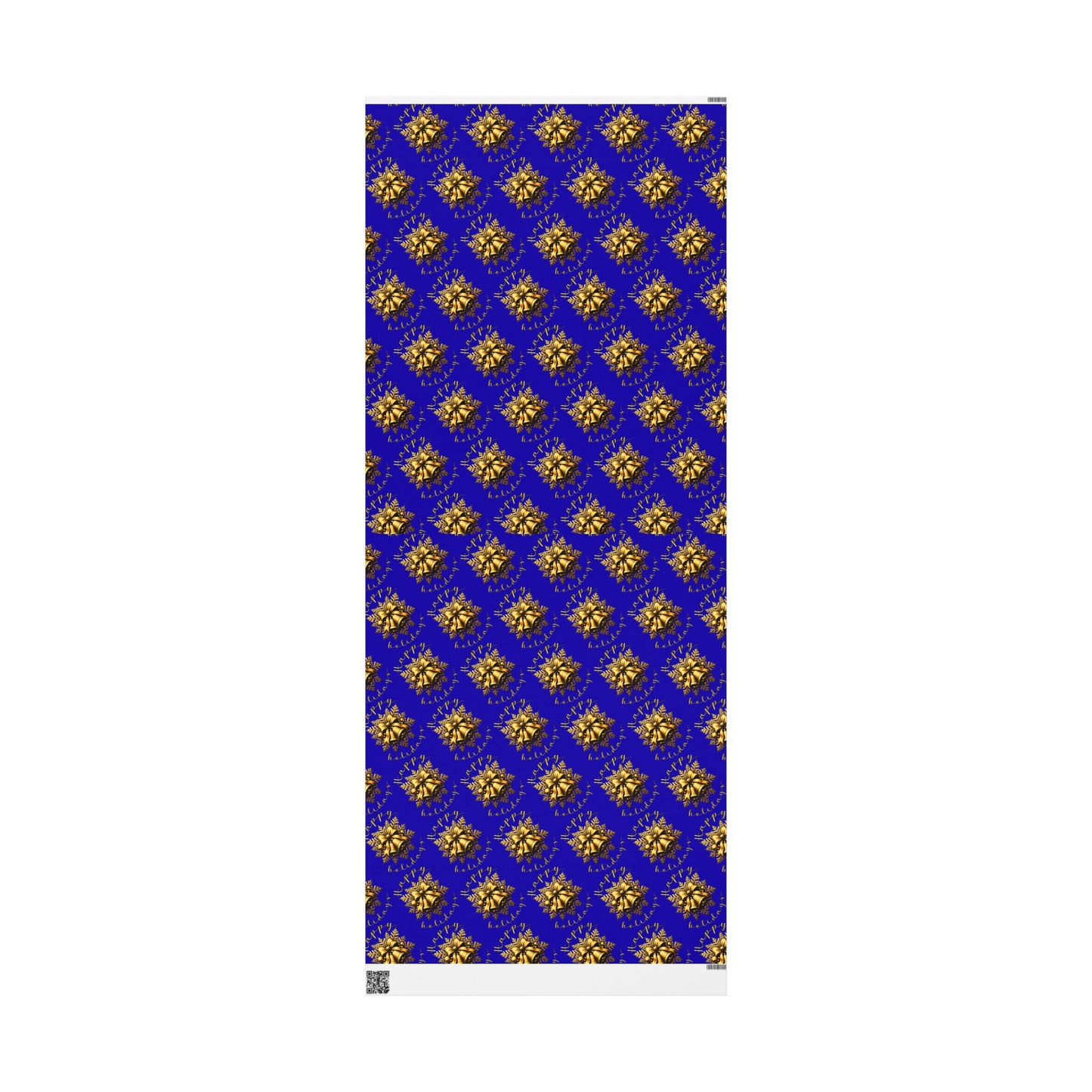 Royal Blue & Gold Holiday Wrapping Paper Roll — Elegant Floral Wreath Pattern