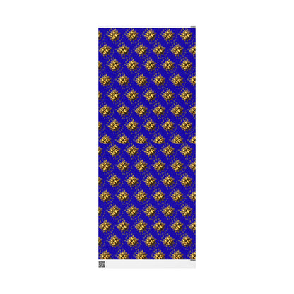 Royal Blue & Gold Holiday Wrapping Paper Roll — Elegant Floral Wreath Pattern