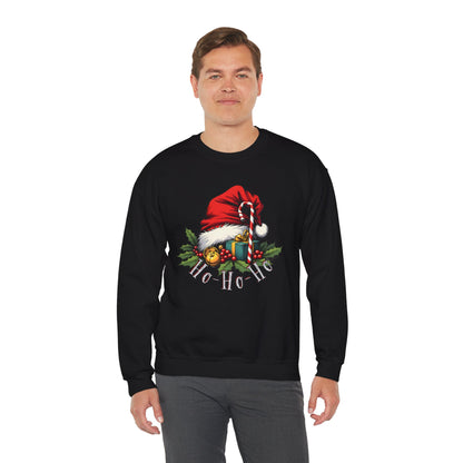 Christmas Sweatshirt - 'Ho-Ho-Ho' Santa Hat & Holly Holiday Crewneck