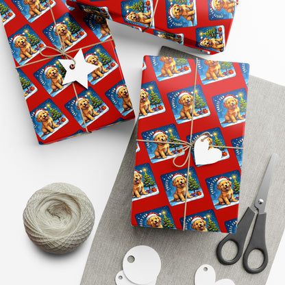 Holiday Puppy Pattern Gift Wrap Paper – Cute Dog Photo Christmas Wrapping Sheets