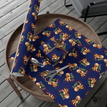 Gift Wrap Paper — Cute Golden Retriever Puppy Christmas Pattern