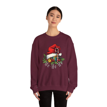 Christmas Sweatshirt - 'Ho-Ho-Ho' Santa Hat & Holly Holiday Crewneck