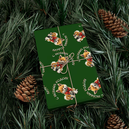 Christmas Corgi Gift Wrap Paper – Green Holiday Wrapping Sheets with Cute Dog Pattern