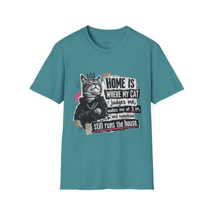 Cat T-Shirt — "Home Is Where My Cat Judges Me" Funny Graphic Tee