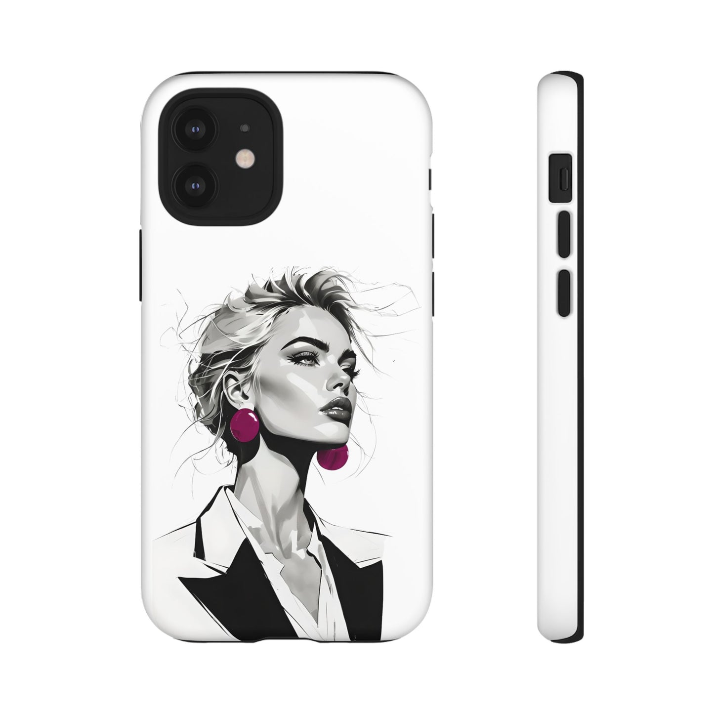Phone Case — Chic Portrait with Pink Earrings (Stylish Protective Tough Case)