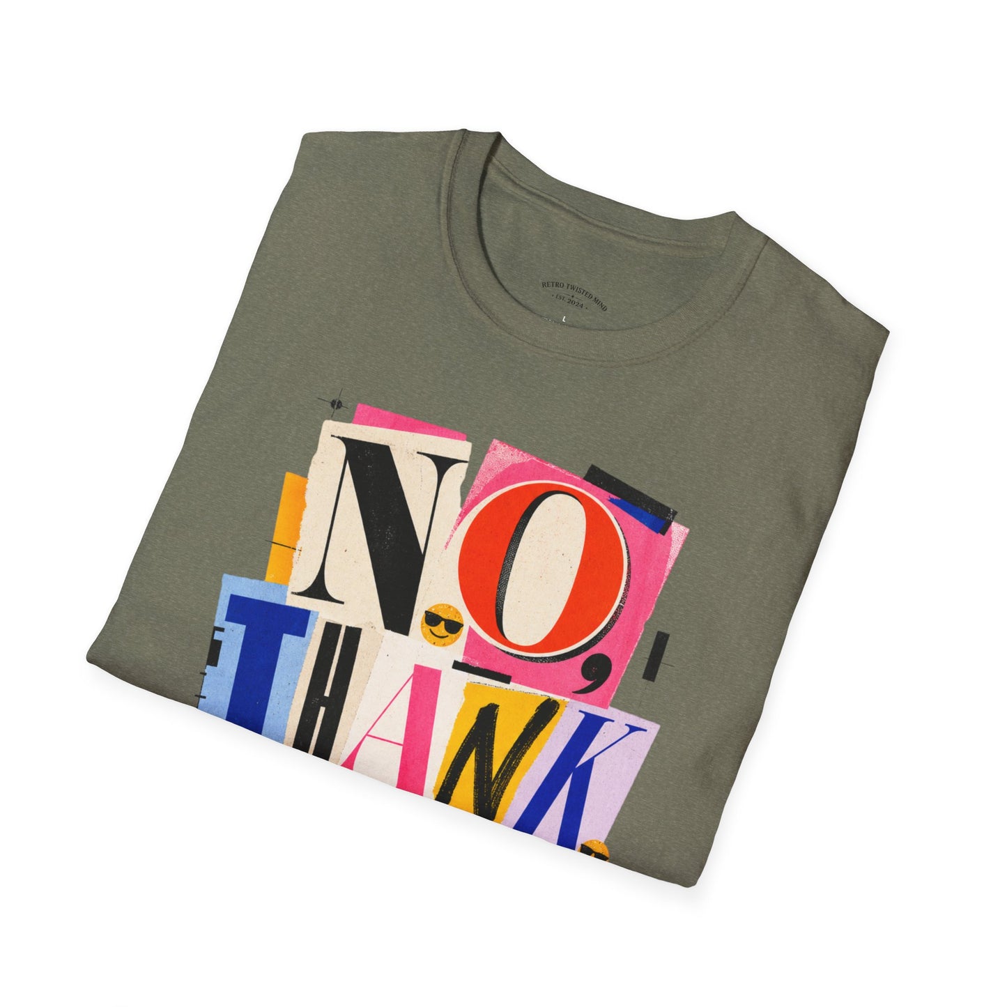 No, Thank You Graphic Tee — Colorful Bold Lettering T‑Shirt