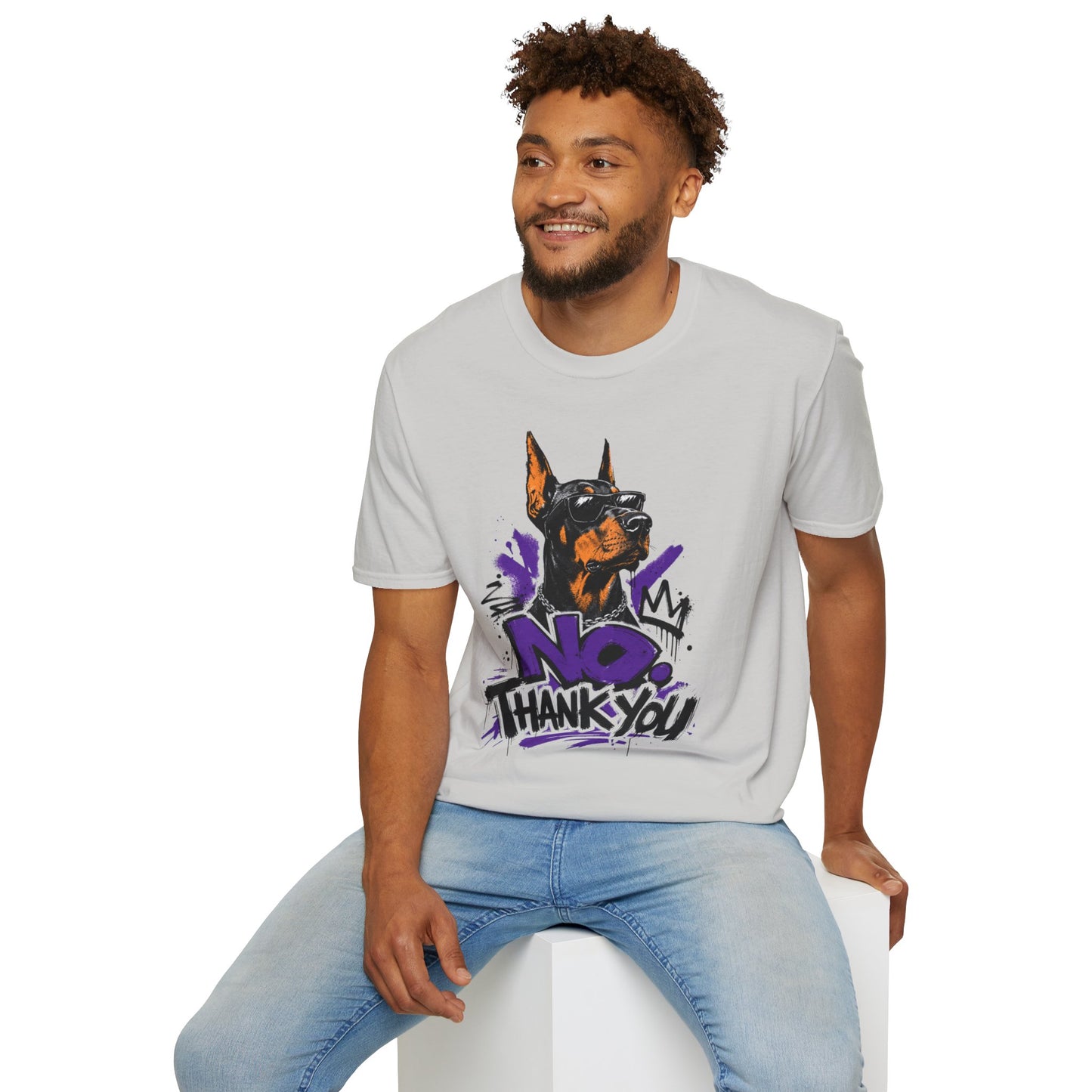 Doberman Graphic Tee — 'No, Thank You' Street Art T-Shirt