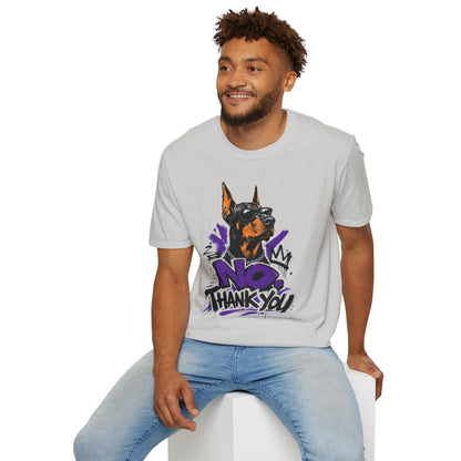 Doberman Graphic Tee — 'No, Thank You' Street Art T-Shirt