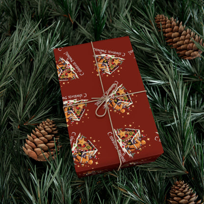 Christmas Pizza Pattern Gift Wrap Paper — Festive Novelty Wrapping Sheets