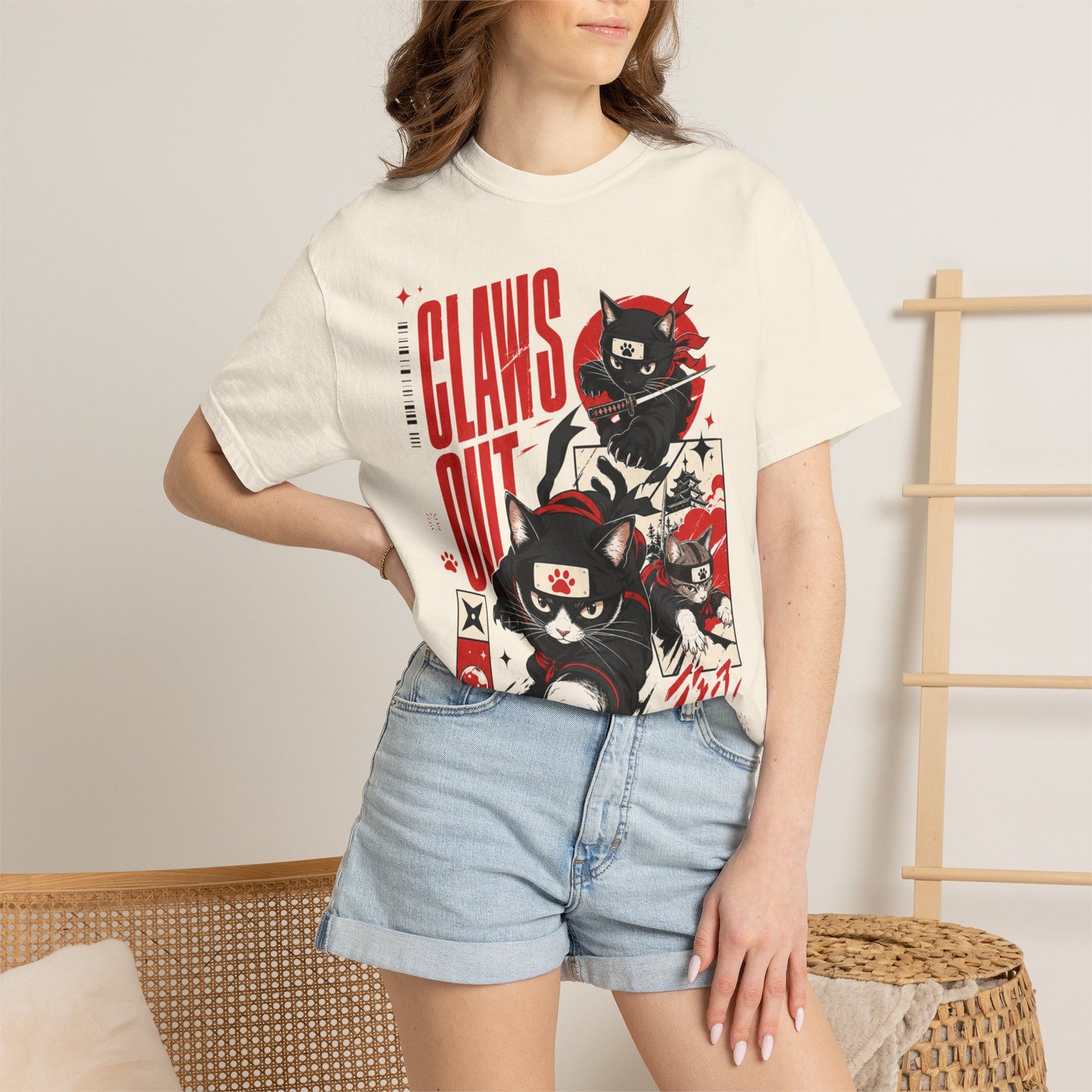 Claws Out Cat Graphic T-Shirt — Retro Ninja Kitties Tee
